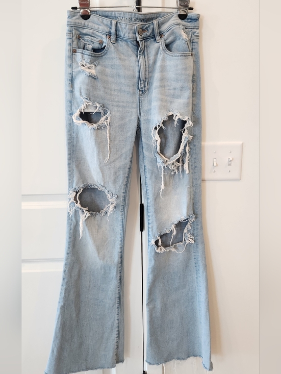 American Eagle Outfitters Denim - American Eagle Outfitters Light Blue Distressed Wide-Leg Jeans